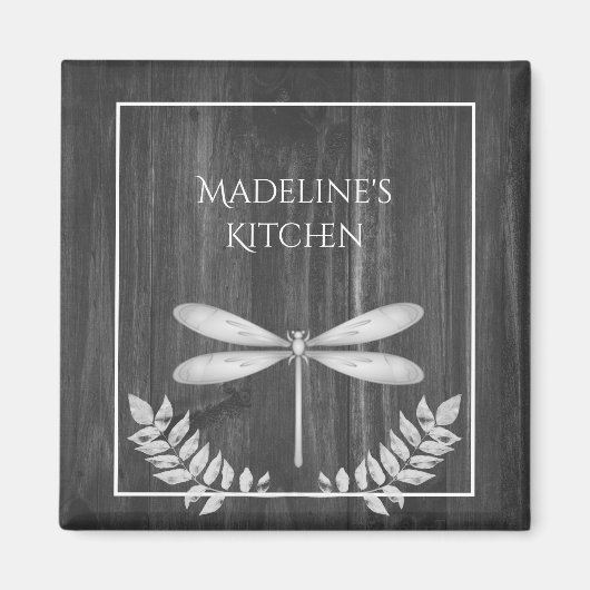 Silver Dragonfly Rustic Magnet Magneet (Voorkant)