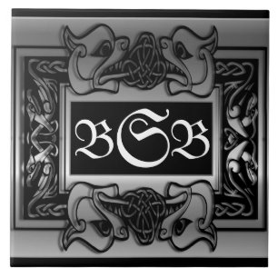 "Silver Dragons Breath" 3 Initiaal Monogram Tile Tegeltje