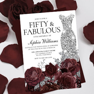 Silver Dress Burgundy Rozen 50e verjaardag Kaart