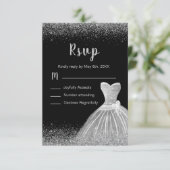 Silver Dress Faux Glitter Sweet 16  RSVP Kaartje (Staand voorkant)