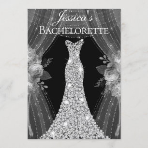 Silver Dress Floral Elegant Bachelorette Invite Kaart