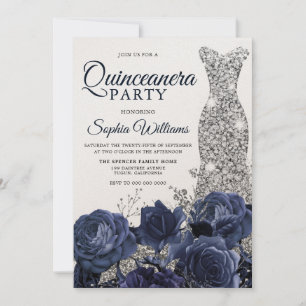 Silver Dress Gown Navy Quinceanera Party Shimmer Kaart