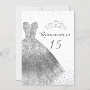 Silver Dress & Tiara Quinceanera 15th Birthday Kaart