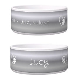 Silver 'drink drip splash' Dog Name Bowl Voerbakje