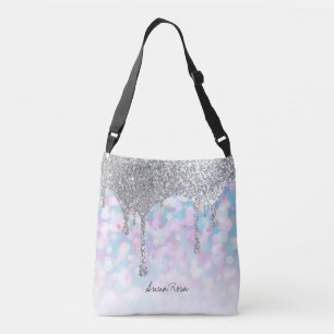 *~* Silver Drip Glitter Pastel Blauwe Stars Crossbody Tas
