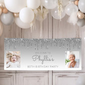 Silver Dripping Glitter Two Photo 80th Birthday Spandoek