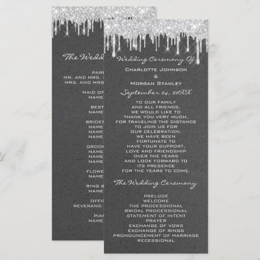 Silver Drips Événement Mariage Programme Formal Kr (Devant / Derrière)