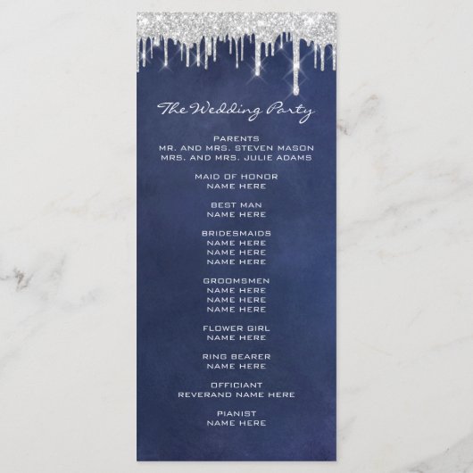 Silver Drips Event Wedding Program Formele marine Programma (Achterkant)