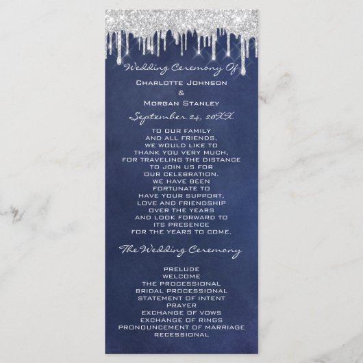 Silver Drips Event Wedding Program Formele marine Programma (Voorkant)
