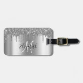 SIlver Drips Glitter Metal Monogram Bagagelabel (Voorkant horizontaal)