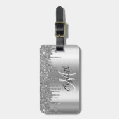 SIlver Drips Glitter Metal Monogram Bagagelabel (Voorkant verticaal)