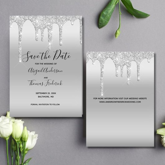 Silver Driving Glitter Glam Trendy Elegant Save The Date