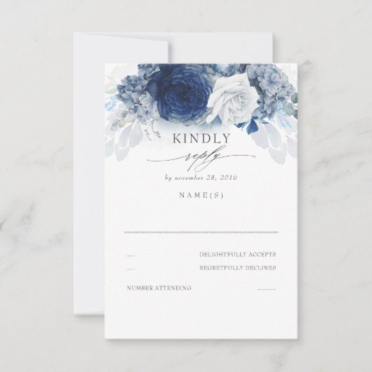Silver Dusty et Marine Blue Wedding RSVP (Devant)