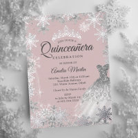 Silver Dusty Pink Winter Snowflake Quinceanera