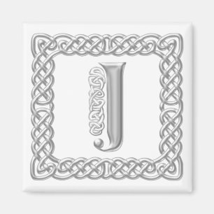 Silver Effect Celtic Knot Monogram Letter J Magneet