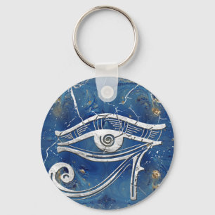 Silver Egyptian Eye of Horus over blauwe marmer Sleutelhanger