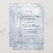 Silver Eiffel Tower Confetti Bokeh Quinceañera Kaart (Voorkant / Achterkant)