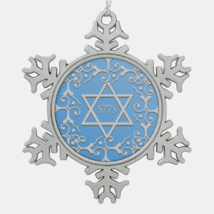 Silver Elegance Blue STAR van DAVID Hanukkah Tin Sneeuwvlok Ornament