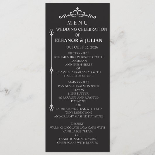 Silver Elegance Collection Wedding Menu Card (Devant)