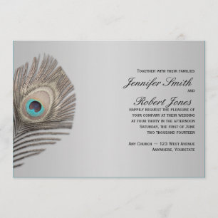 Silver Elegance Peacock Wedding Invitation Kaart