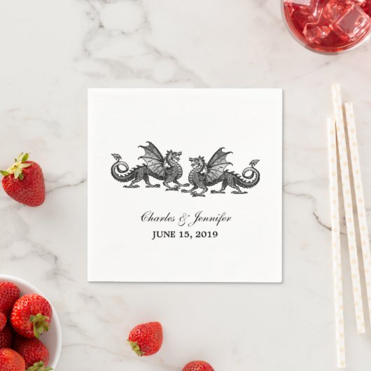 Silver Elegant Dragons Wedding Paper Napkins Servet (Insitu)