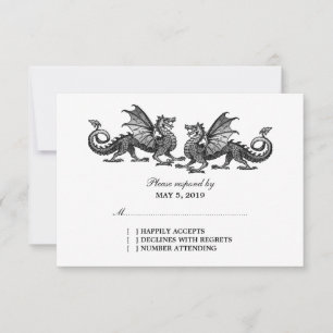 Silver Elegant Dragons Wedding Response Kaart