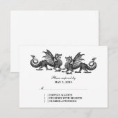 Silver Elegant Dragons Wedding Response Kaart (Voorkant / Achterkant)