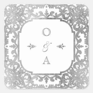 Silver elegant huwelijkscologram vierkante sticker