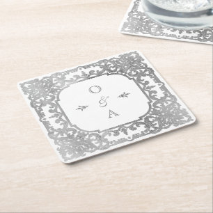 Silver elegant   monogram vierkante kartonnen onderzetter