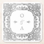 Silver elegant   monogram vierkante kartonnen onderzetter (Voorkant)