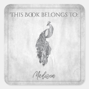 Silver Elegant Peacock Book Sticker