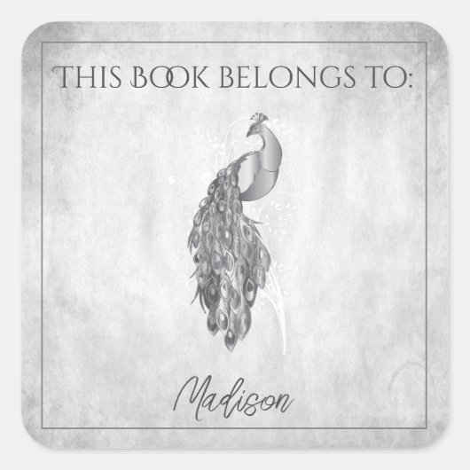 Silver Elegant Peacock Book Sticker (Voorkant)