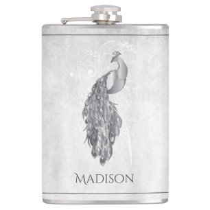 Silver Elegant Peacock Flask Heupfles