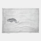 Silver Elegant Peacock Kitchen Towel Theedoek (Horizontaal)