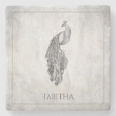 Silver Elegant Peacock - Onderzetter met gepersona (Voorkant)