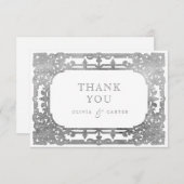 Silver elegant romantisch  vintage bruiloft bedankkaart (Voorkant / Achterkant)