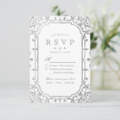 Silver elegant vintage bruiloft RSVP (Staand voorkant)