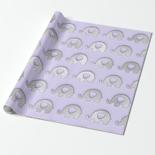 Silver Elephants Baby shower Boy Lavender Gray Gre Cadeaupapier