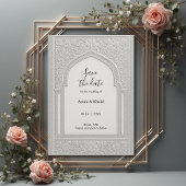 Silver Embossed Floral Arch Wedding save the date Kaart