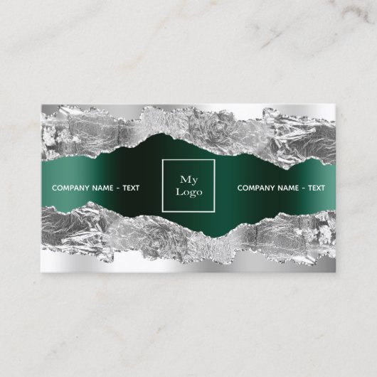 Silver emerald green agate marble logo QR code Visitekaartje (Voorkant)