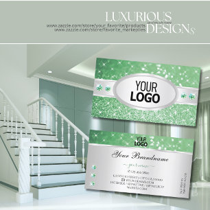 Silver Emerald Green Glitter Rhinestones met Logo Visitekaartje