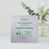 Silver & Emerald Green Sparkly Quinceañera Kaart (Staand voorkant)
