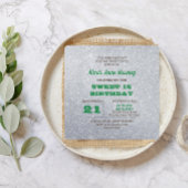 Silver & Emerald Green Sparkly Sweet 16 Invitation