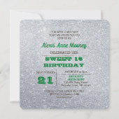 Silver & Emerald Green Sparkly Sweet 16 Invitation (Devant)