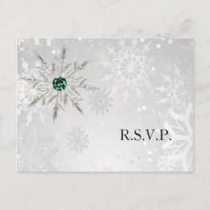 Silver Emerald Snowflakes Winter Wedding rsvp Uitnodiging Briefkaart