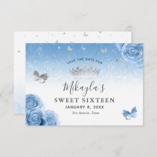 Silver en Bahama Blue Rozen Elegant Save The Date