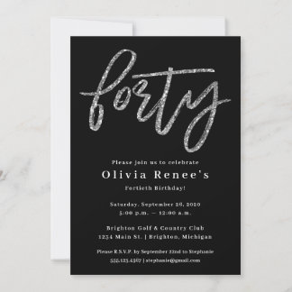 Silver en Black 40th Birthday Invitation Sjabloon Kaart