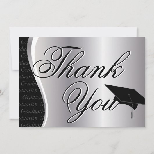 Silver en Black Afstuderen Dank u Bedankkaart (Voorkant)