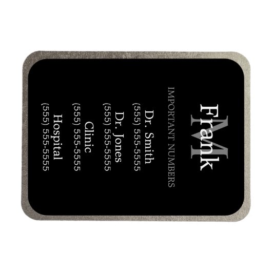 Silver en Black Belangrijke telefoonnummers Magneet (Horizontaal)