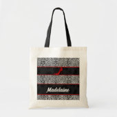 Silver en Black Cheetah met rode naam Tote Bag (Voorkant)